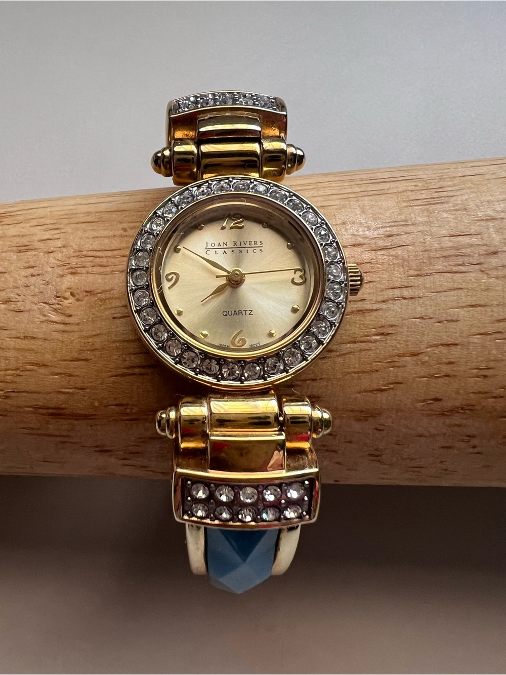 Vintage Joan Rivers Classics Gold Tone Rhinestone Encrusted Bezel Hinged Watch